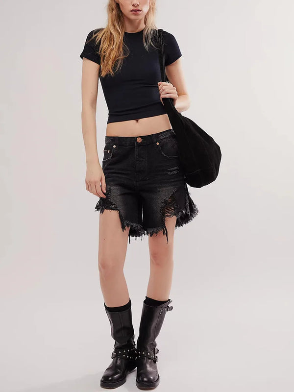 Roxy – Frayed Denim Bermuda Shorts