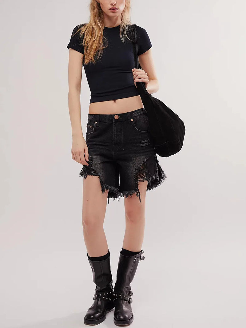 Roxy – Frayed Denim Bermuda Shorts