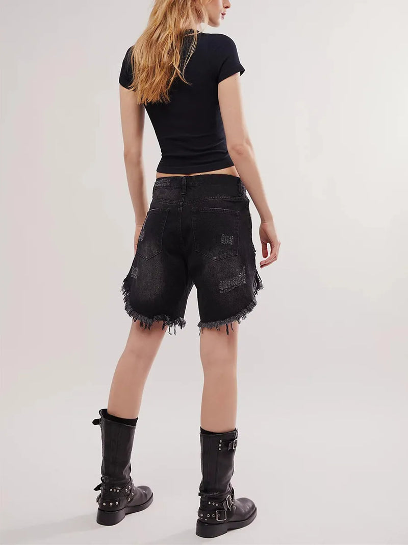 Roxy – Frayed Denim Bermuda Shorts