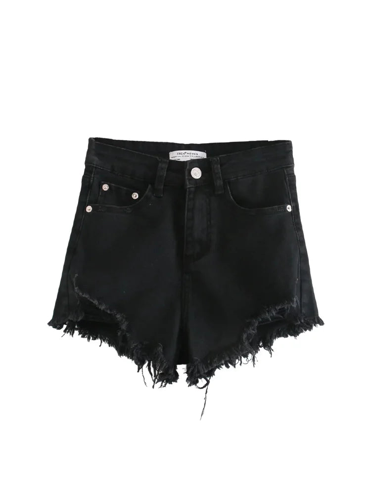 Sasha – TRAF Distressed Fringe Denim Shorts