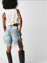 Roxy – Frayed Denim Bermuda Shorts